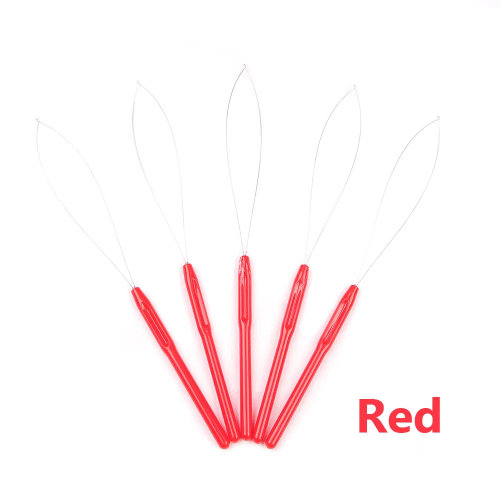 5 PCS Hair Extension Loop Needle Threader Pulling Hook Tool and Bead Device Tool Loop Threader for Hair or Feather Extensions