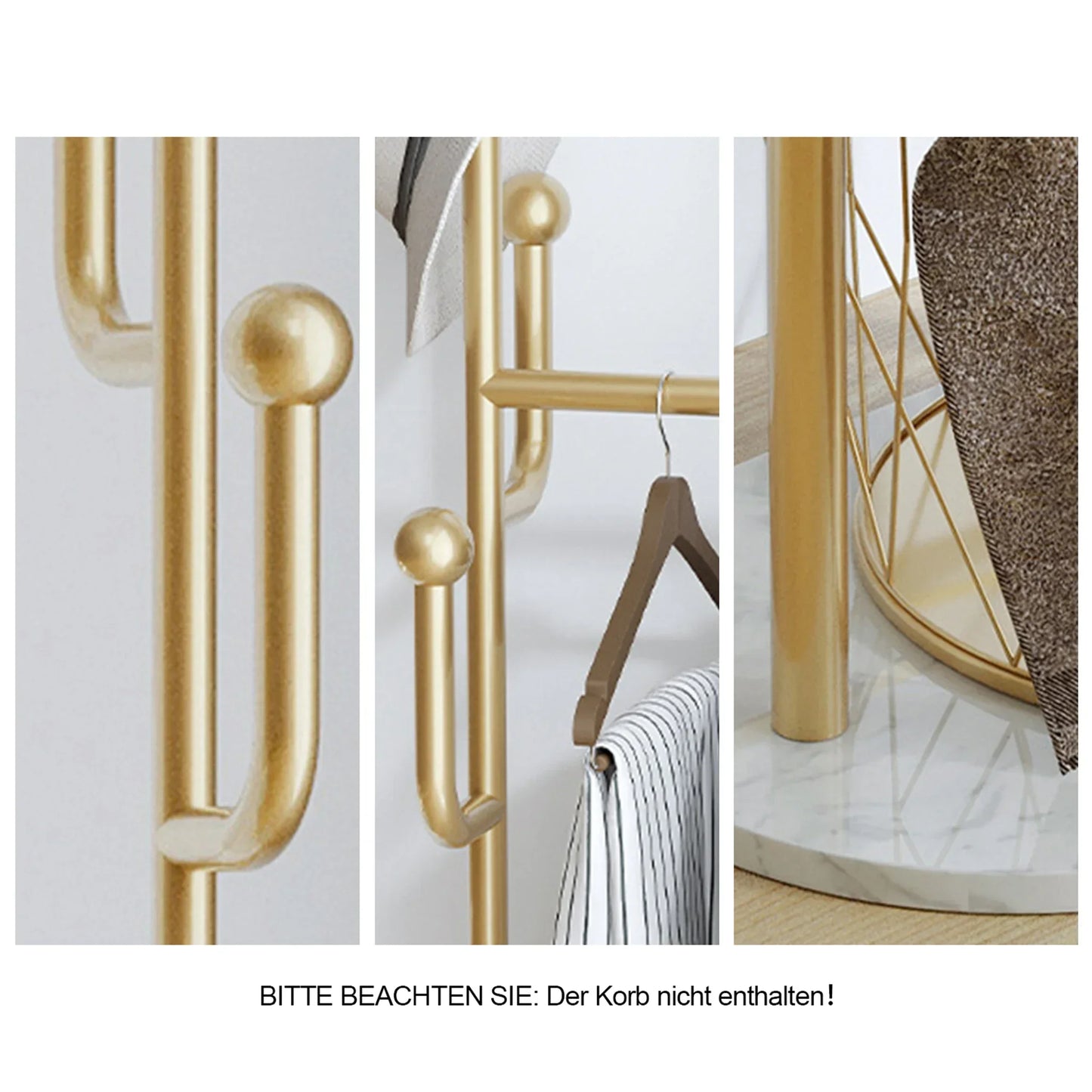 Gold Freestanding Metal Coat Rack with 6 Hooks