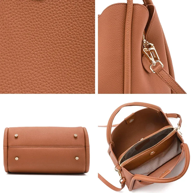 Women's Natural Cow Real Leather Shoulder Bag Ladies Retro Fashion Luxury Crossbody Bag Female Cowhide Commuter Handbag for Lady