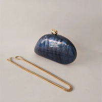 Marble Acrylic Evening Clutch Bag with Diamond Chain