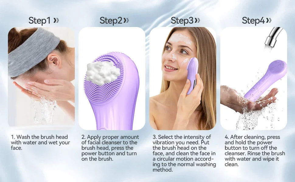 Heated Silicone Facial Cleansing Brush – 5 Speed Rechargeable