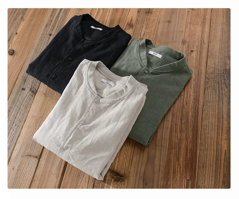 Men’s Cotton Linen Jacket – Casual Travel Stand Collar