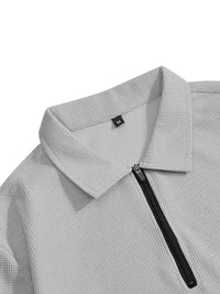 Spring and Autumn Men's Clothing  Waffle Fabric Men's Suit Fashion Casual Zipper and Lapel Long Sleeve POLO Shirt Trousers Suit