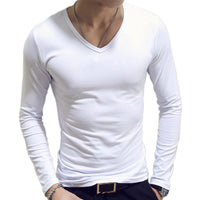Men’s Slim Fit V-Neck Long Sleeve T-Shirt – Casual Solid Tee