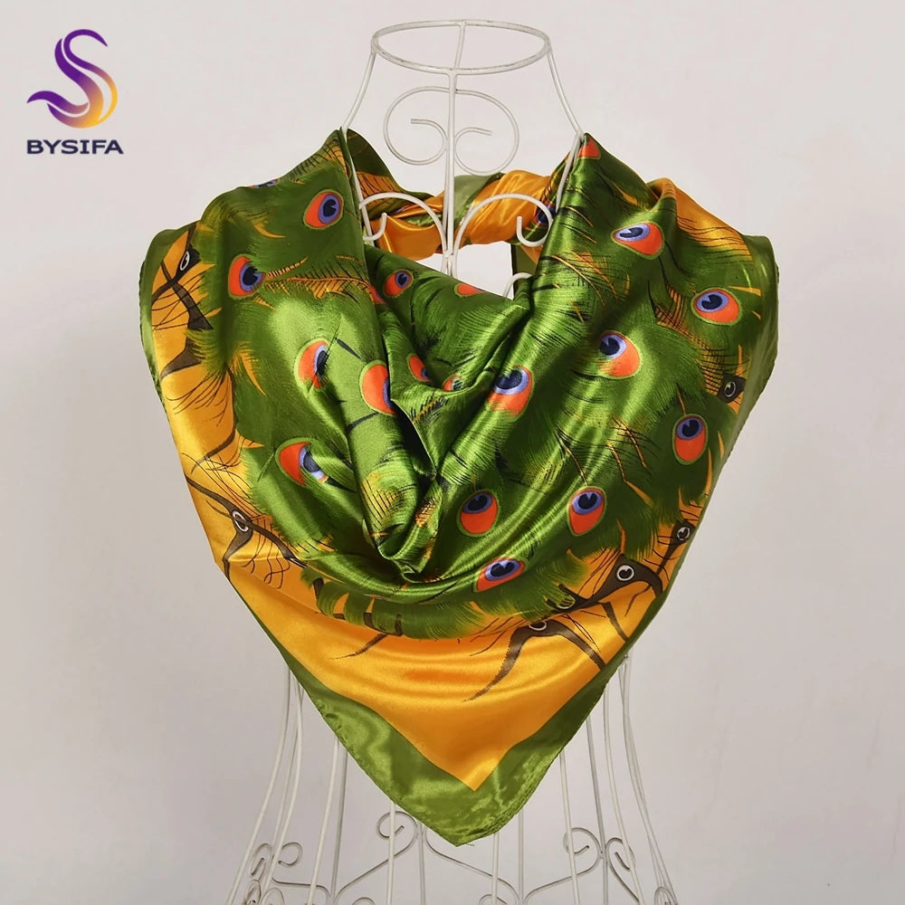 BYSIFA Beige Coffee Peony Silk Scarf Women 90x90cm