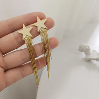 AENSOA Gold Star Tassel Drop Earrings for Women