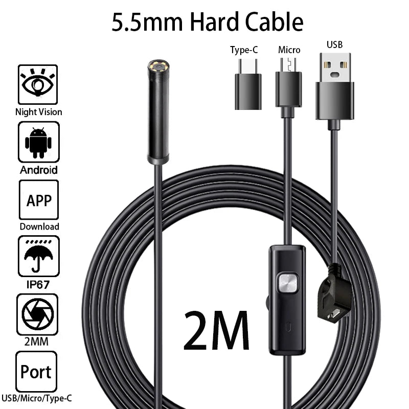 Waterproof Mini Endoscope Camera – 2M Flexible Industrial Scope