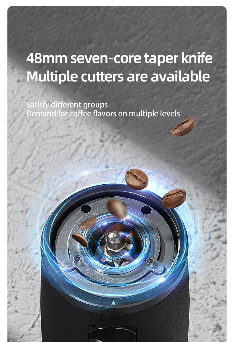 STARSEEKER EDGE Stainless Steel Burr Coffee Grinder 48MM Espresso Stepless Fineness Adjustment Electric Coffee Grinders Black