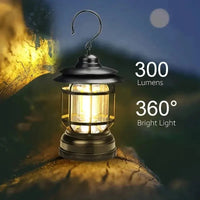 Retro Camping Lantern - Portable Tent/Table Lamp with Hanging Hook - Ideal for Outdoor Adventures, Garden Decor - Battery