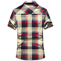 Men’s Red Plaid Cotton Shirt – Summer Short Sleeve Casual