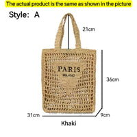 Women's Summer Beach Straw Style Tote Bag Handwoven Large Capacity Luxury Designer Travel Handbags Casual Portable Shoulder Bags