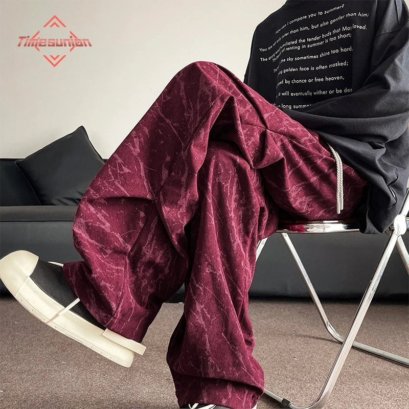 Men’s Corduroy Tie-Dye Cargo Pants Loose Autumn Trousers