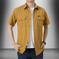 Men Cargo Shirt Short Sleeve Casual Cotton Work Shirt
