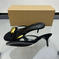Woman Shoes Round Toe Open Toed High-Heeled Slippers With Metal Buckles Wearing Outside Thin Heel Women's Sandals Summer 2025