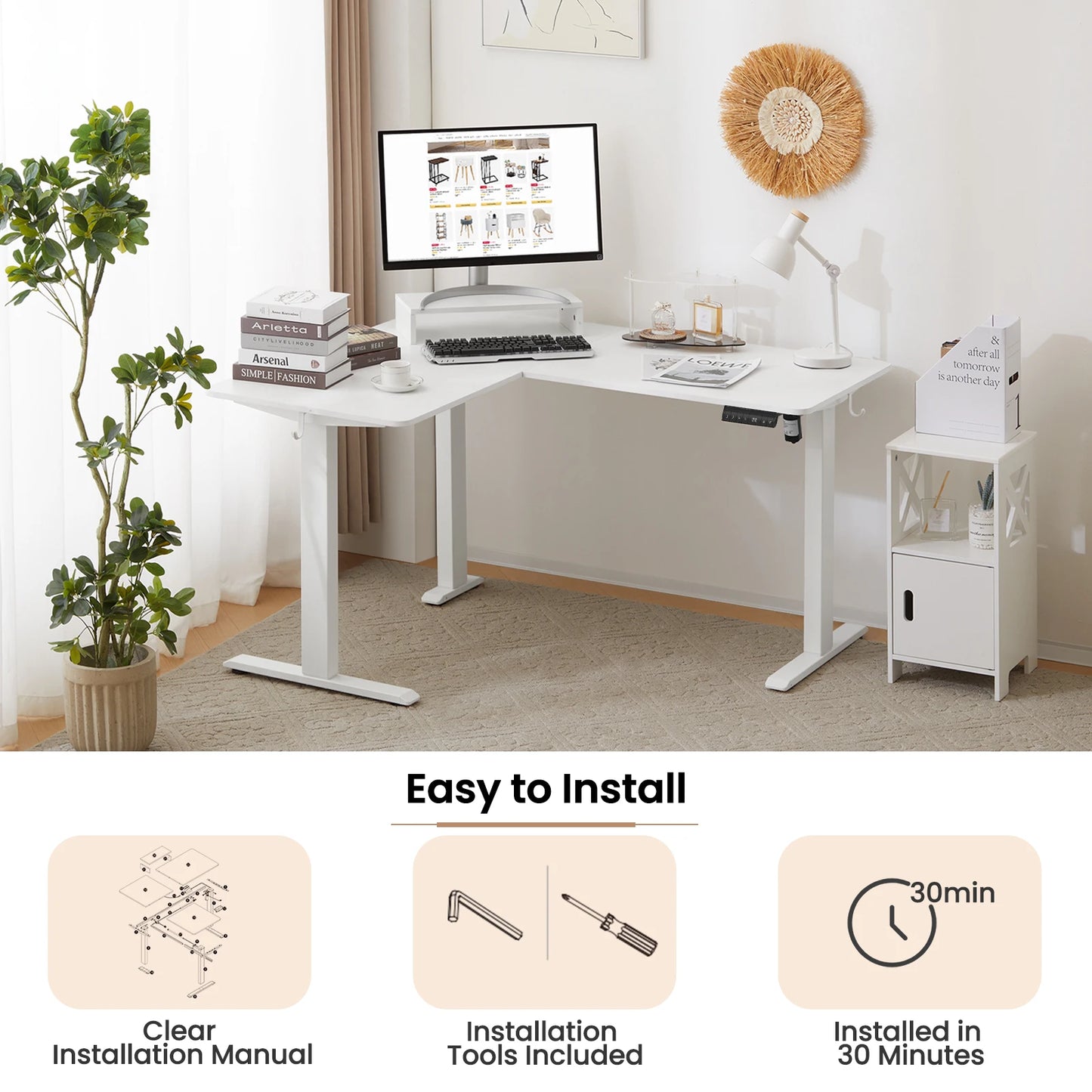 Electric L-Shaped Sit Stand Desk – 140x120cm Adjustable