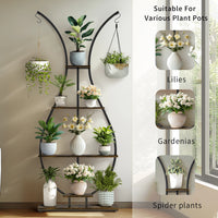 Vase Shape Tall Planter Display Rack Metal Garden Plant Stand with 5 Tiers and Hangers