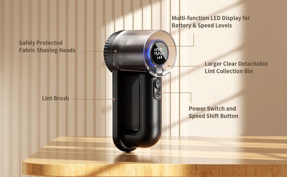 Rechargeable Fabric Shaver 5.6cm Blade Lint Brush Electric Lint Remover Digital Display Defuzzer Sweater Shaver Clothing Blanket