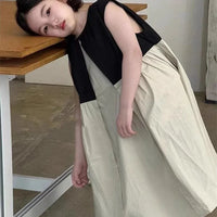 Summer New Children's Dress Japanese and Korean Style Fake Two Pieces Girl's Dress A-line Skirt Personalized Patchwork Dress'