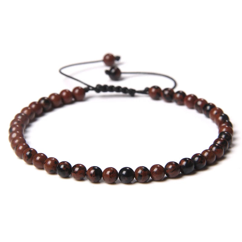 4MM Natural Stone Beaded Bracelet – Adjustable Unisex Quartz