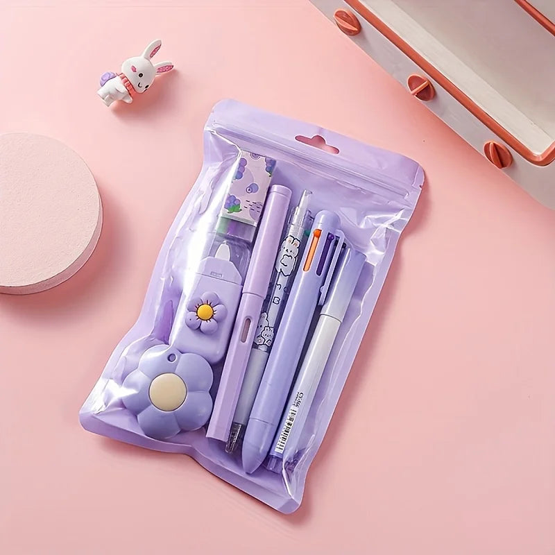 7pcs/set Cute School Supplies Gift Box - Durable and Diverse Stationery Set, Suitable for Students to Use