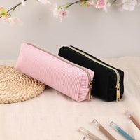 Solid Color Pencil Case Estuche Escolar Pencils Cases Trousse Corduroy Pen Case Stationery Simple School Supplies Pencil Pouch