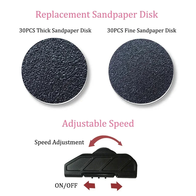 Electric Pedicure Foot File – Callus Remover w/ Sandpaper