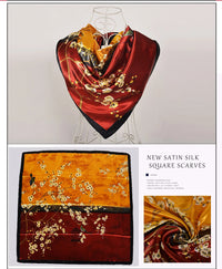 BYSIFA Beige Coffee Peony Silk Scarf Women 90x90cm
