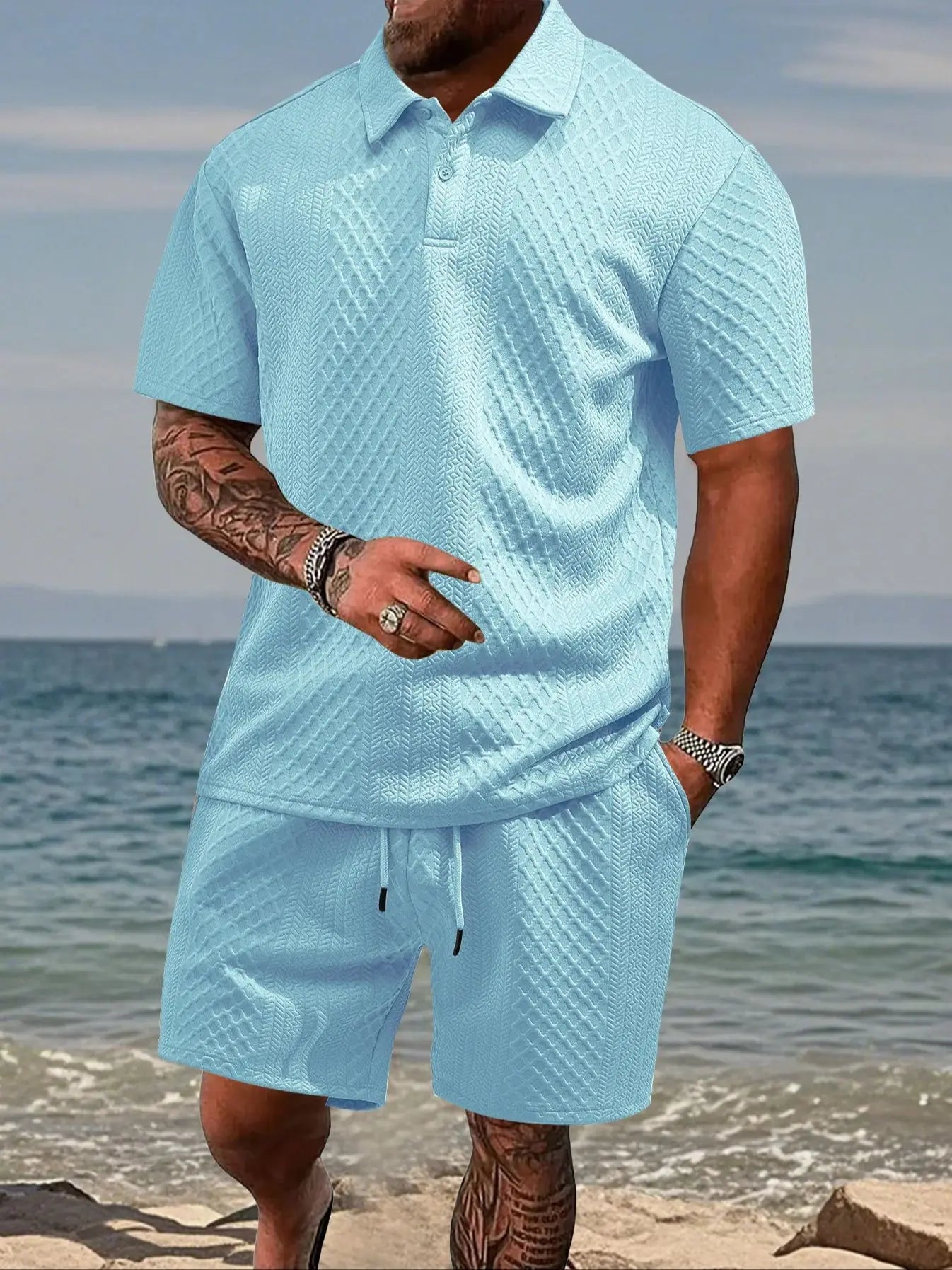 Men’s Summer Jacquard Polo Shirt – Casual Short Sleeve