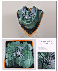 BYSIFA Beige Coffee Peony Silk Scarf Women 90x90cm