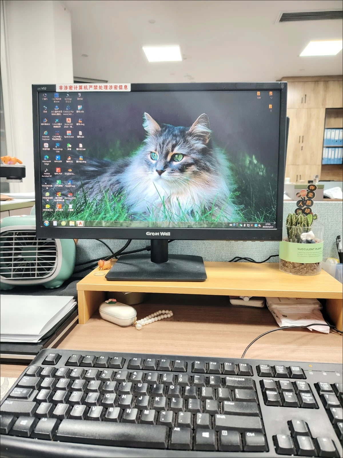 Double-Layer Wooden Computer Monitor Stand with Storage