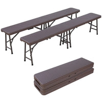 Camping Table Foldable 1 and 2 Benches, HDPE Plastic Panel, Waterproof, with Steel Frame, Patio Outdoor Furniture Set
