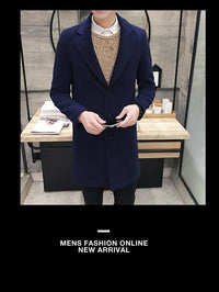 Men’s Woolen Long Coat – Slim Fit Korean Vintage Overcoat