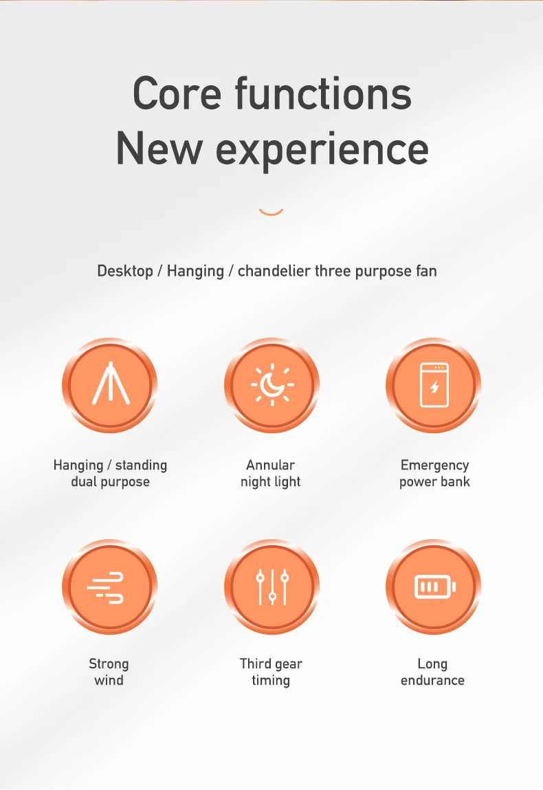 Rechargeable Camping Fan with LED Light – Portable 10000mAh