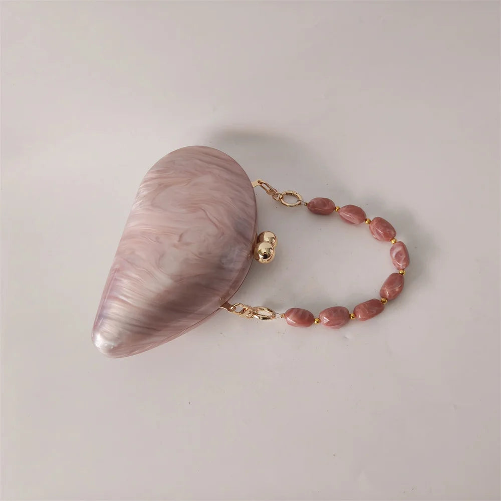 Marble Acrylic Evening Clutch Bag with Diamond Chain