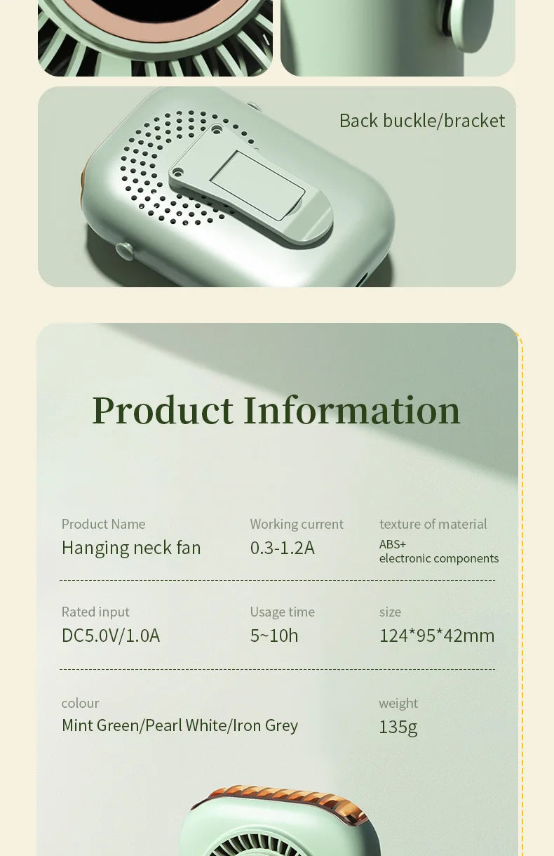 Portable Hanging Neck Fan with LED & 5 Speeds