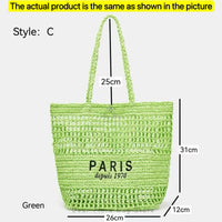 Women's Summer Beach Straw Style Tote Bag Handwoven Large Capacity Luxury Designer Travel Handbags Casual Portable Shoulder Bags