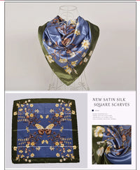 BYSIFA Beige Coffee Peony Silk Scarf Women 90x90cm