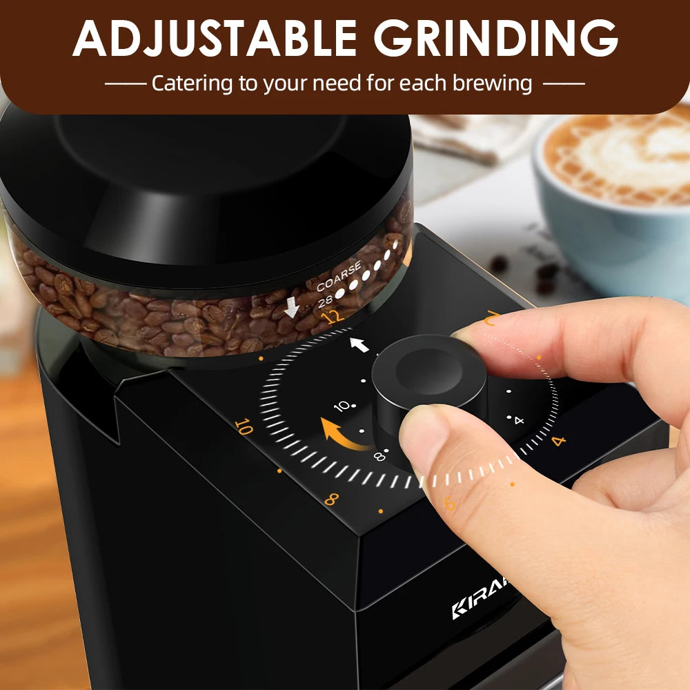 Electric Burr Coffee Grinder – 28 Settings, 2–12 Cups