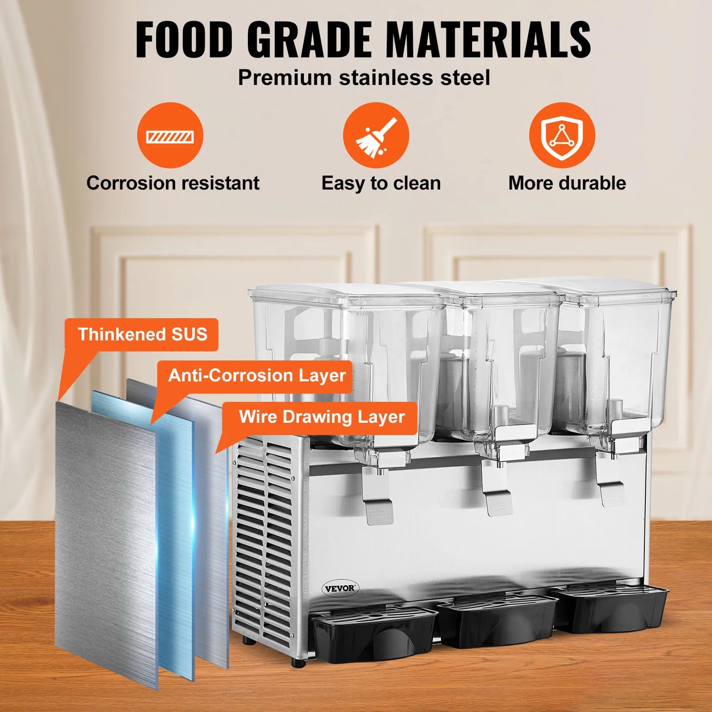 SucceBuy 2 3 Tanks Commercial Beverage Dispenser Ice Tea Drink Machine 304 Stainless Steel Juice Dispenser for Restaurant Hotel