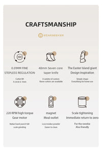 STARSEEKER EDGE Stainless Steel Burr Coffee Grinder 48MM Espresso Stepless Fineness Adjustment Electric Coffee Grinders Black