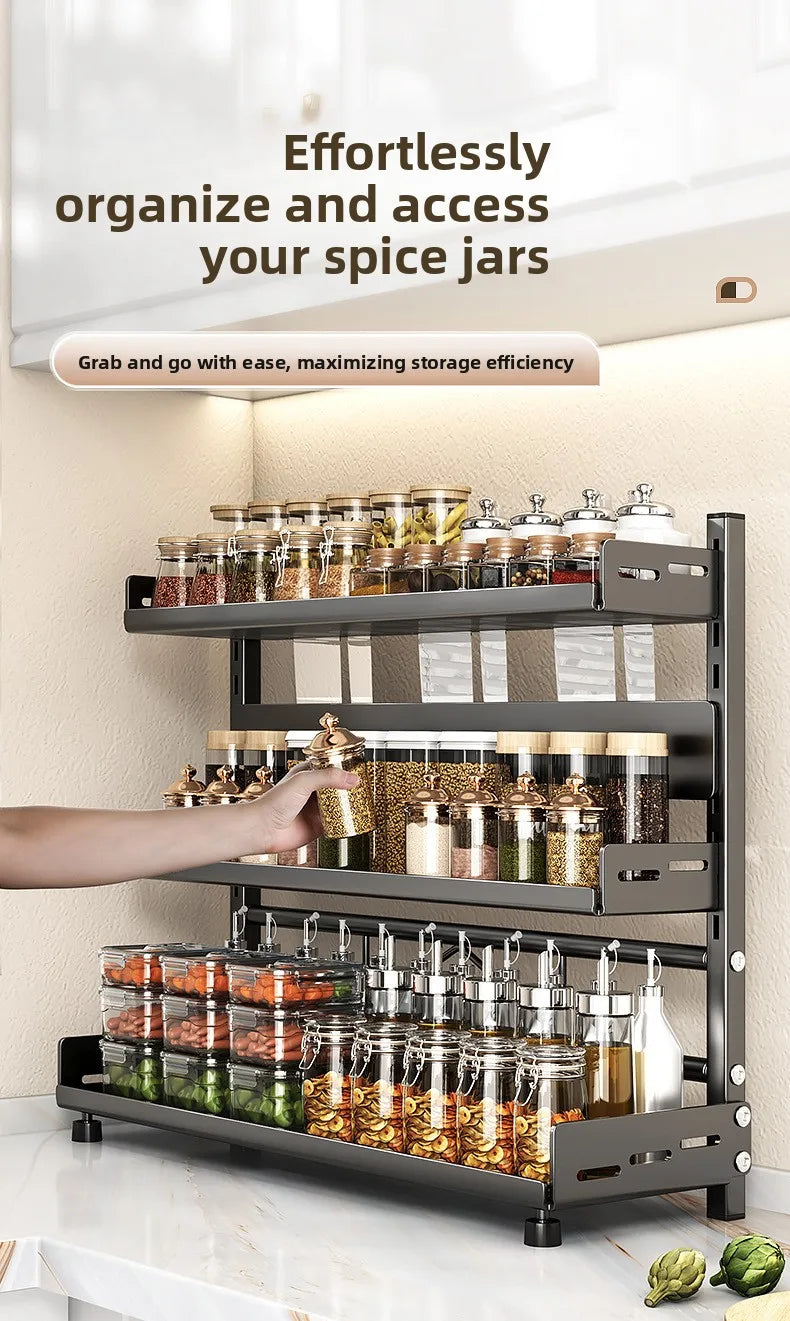 Multi-Layer Kitchen Storage Rack Carbon Steel for Spices and Tools