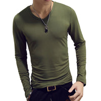Men’s Slim Fit V-Neck Long Sleeve T-Shirt – Casual Solid Tee
