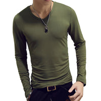 Men’s Slim Fit V-Neck Long Sleeve T-Shirt – Casual Solid Tee