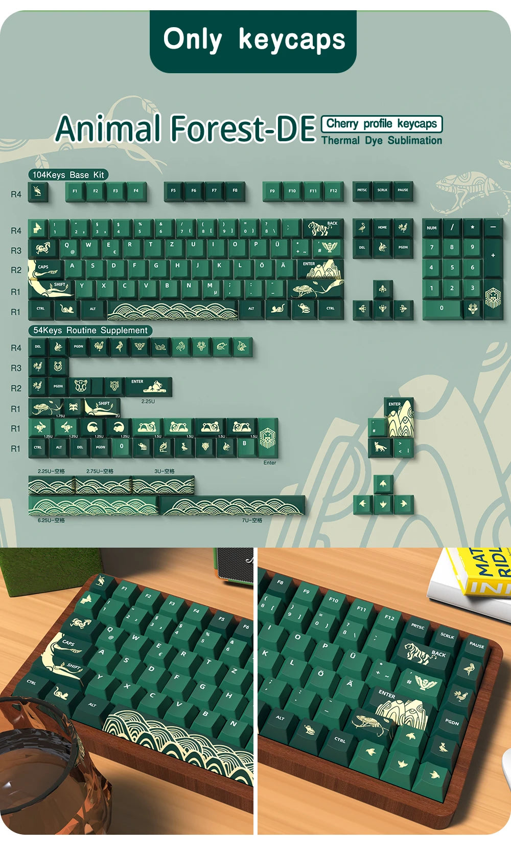 Animal Forest Green Cherry Profile Keycap Set ISO Layout