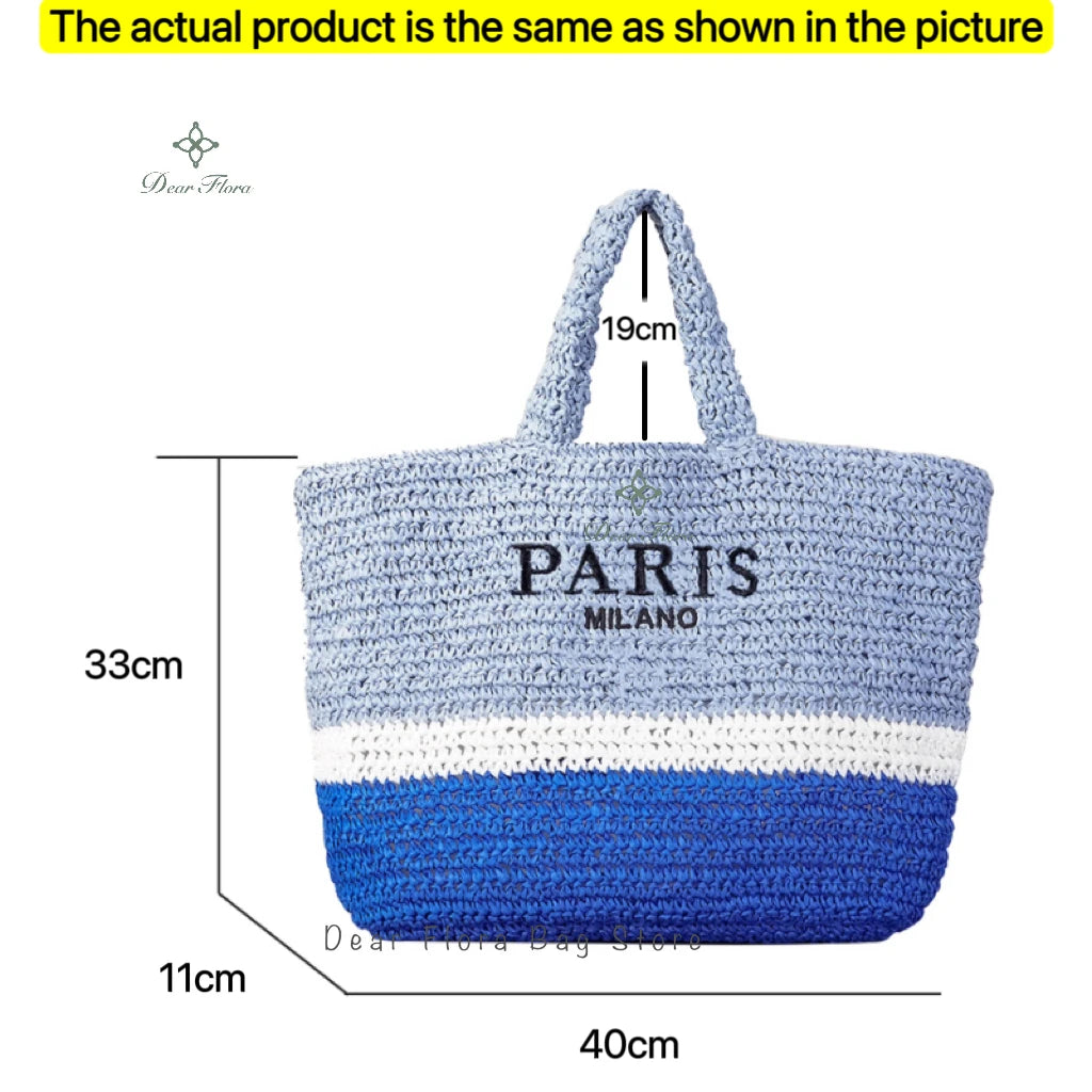 Women's Summer Beach Straw Style Tote Bag Handwoven Large Capacity Luxury Designer Travel Handbags Casual Portable Shoulder Bags