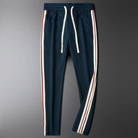 Men’s Slim-Fit Blue Casual Pants with Contrast Ribbon