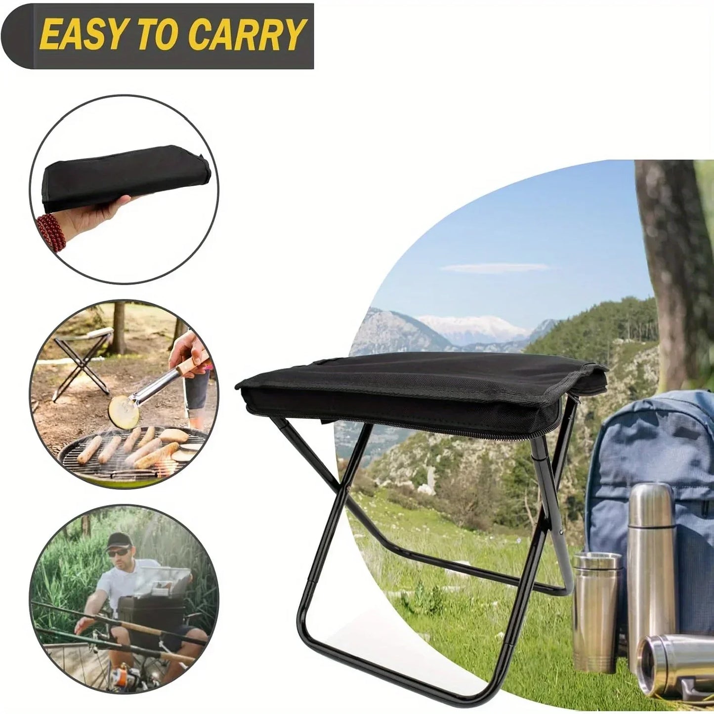 Portable folding stool, foldable hand-held camping stool, special folding stool for camping and fishing outdoors