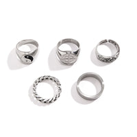 KunJoe 5pcs Punk Tai Chi Rings Set Adjustable for Men