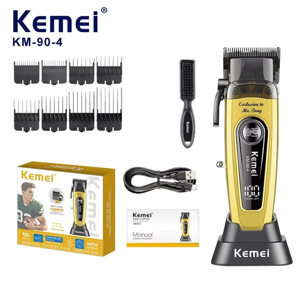Professional Hair Clipper 11500 RPM Rechargeable KM-90-4