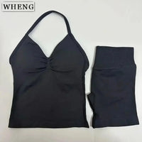 Summer fitness shape  beautiful shoulder straps  chest pillow  bra and yoga shorts  a must for fitness.